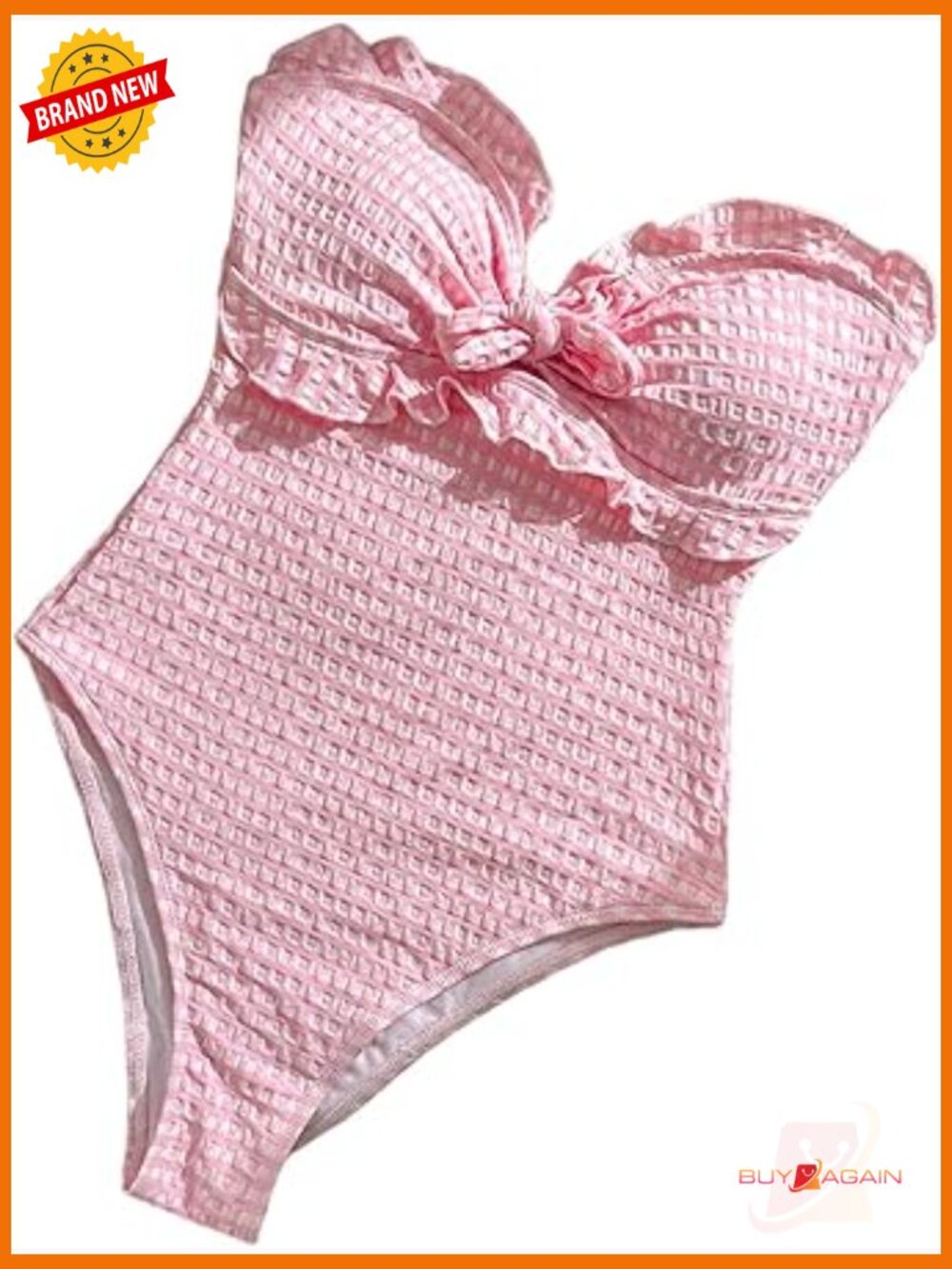 One Piece Swimsuit Plaid Tube Bathing Suit Tie Front Beachwear